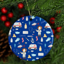 Little Kid Doctor Medical Pattern with Name, Blue