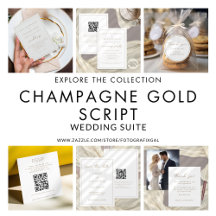 Elegant Champagne Script Wedding Invitation Suite
