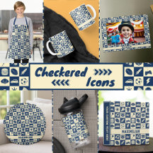 Cute Modern Blue Checkered Icons Pattern for Boy's