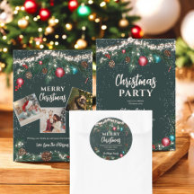 Festive Christmas lights pine branch snow