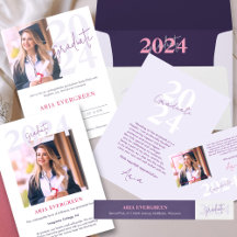 Pink Purple Graduation Invitations, Announcements