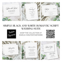 Simple Black & White Romantic Script Wedding Suite