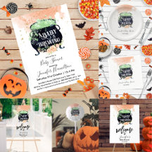 a baby is brewing Peach Halloween Baby Shower