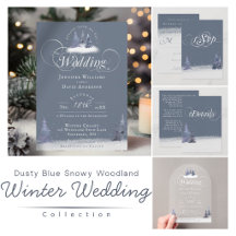 Winter Dusty Blue White Wedding Invitation Suite