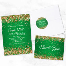 Gold Glitter Green Birthday - Adult
