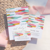 Modern Abstract Pink & Blue Watercolor Baby Shower