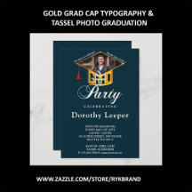 Gold Grad Cap typography & Tassel Photo Graduation