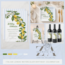 Italian Lemon Watercolor Birthday Celebration 