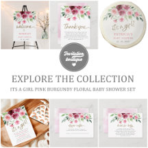 Its a Girl Pink Burgundy Floral Baby Shower Set