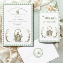 Sweet Fairytale Animal Green Gingham Baby Shower 