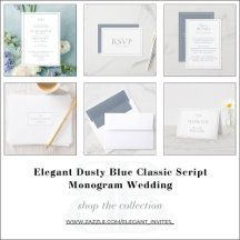 Elegant Dusty Blue Classic Script Monogram Wedding