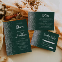 Emerald Green Silver Glitter Calligraphy Wedding