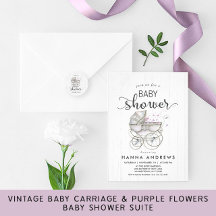 Rustic White Wood &  Baby Carriage - Baby Shower
