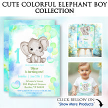 Colorful Summer Boy Elephant Birthday