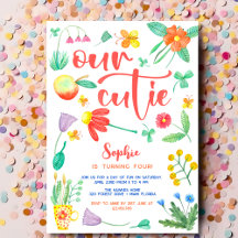 Our cutie.. floral watercolor neon kids birthday