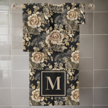 Victorian Elegant Roses Black Monogram