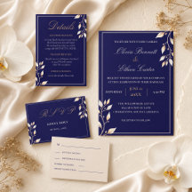 Elegant Navy Gold Botanical Wedding Suite