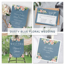 Floral peach dusty blue rustic floral wedding
