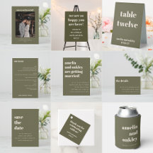 Bold Minimal Boho Olive Moss Green Retro Wedding