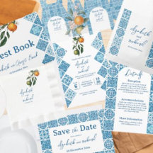 Modern Mediterranean Lemon Blue Tiles Wedding
