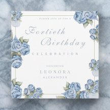 Watercolor Blue Rose Birthday