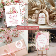 Watercolor floral vintage pink Bridal tea Party