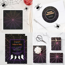 Spider web black purple orange Halloween pattern