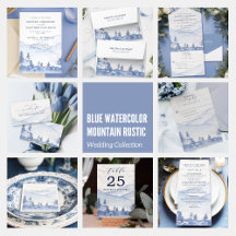 Blue Watercolor Mountain Rustic Wedding Collection