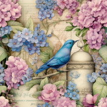 Victorian Whispers: Blue Bird and Flowers
