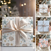 Coastal, Beach & Nautical Christmas Gift Wrap 