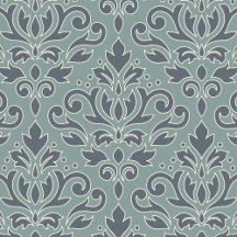 Scroll Damask Pattern (outlined) Blue Cream Teal