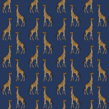 Gold & Navy Blue Giraffe Elephants Tiger Peacock