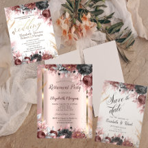 Autumn Watercolor Flowers Chic Invitations