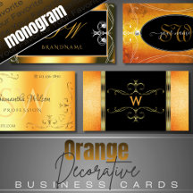 Business Cards Monogram Ornate Squiggly Orange