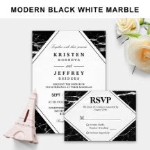 Invitation Suite: Modern Black White Marble Look