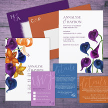 Plum Purple, Blue Calla Lilies, Orange Tiger Lily