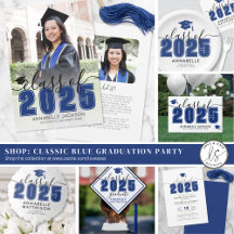 Photo Blue Graduation Party & Announcement Cards