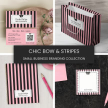 Chic Pink Black Striped Scalloped Edges & Bow