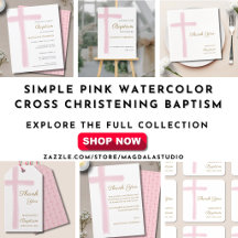 Simple Pink Watercolor Cross Christening Baptism