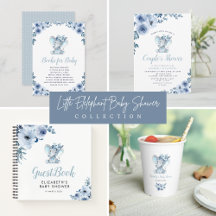 baby elephant blue floral baby shower