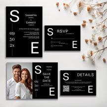Modern Simple Black & White Monogram Wedding Suite