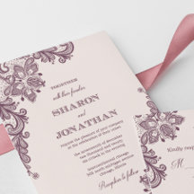 Vintage Lace Wedding Inivtations, Mauve