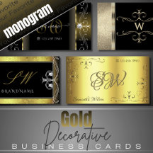 Business Cards Monogram Ornate Squiggly Gold