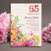 Elegant Linen Floral 65th Birthday Party Suite