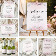 Pink Watercolor Flowers Bridal Shower