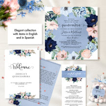 Blue and Pink Quinceañera With Agate and Foil 