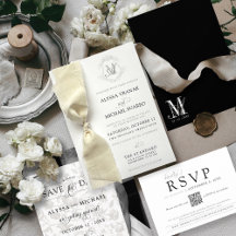 Simple Vintage Floral Crest Monogram Wedding Suite