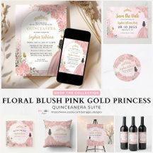 Floral Pink Gold Princess Birthday Quinceanera 02