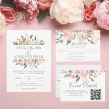 Blush Pink Watercolor Peony Floral Spring Wedding