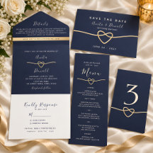 Gold and Navy Blue Wedding Invitation Suite